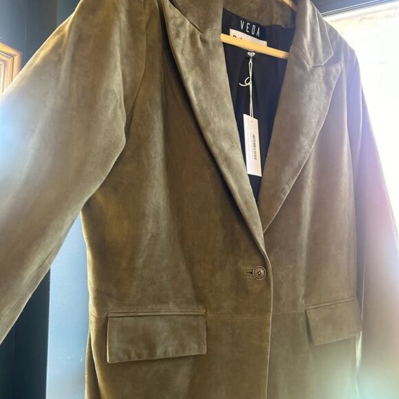 Reformation x Veda Green Suede Duster Coat - NWT - Sold Out Style! - Picture 3 of 5